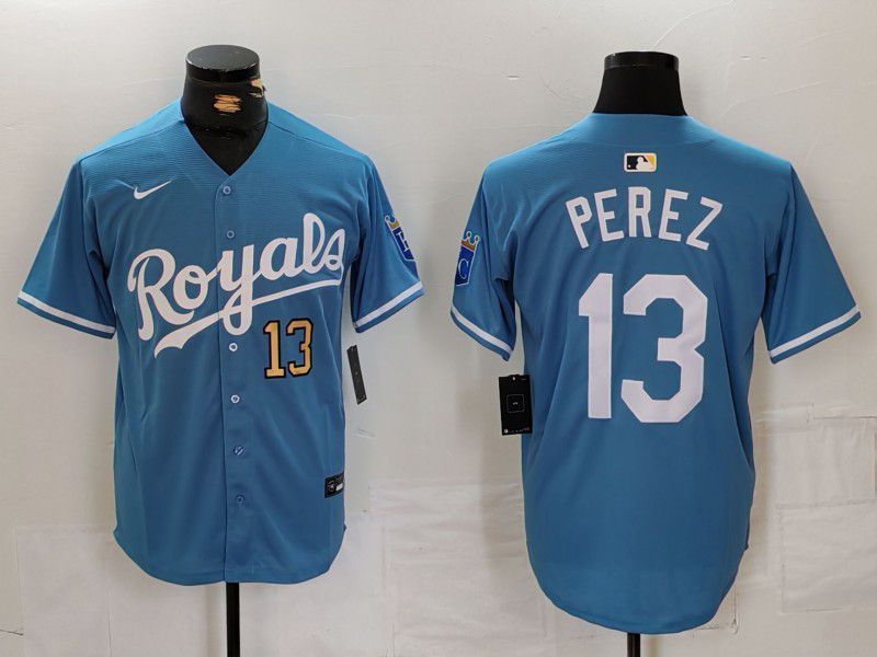 Men Kansas City Royals #13 Perez Blue Light Game 2024 Nike MLB Jersey style 3->cincinnati reds->MLB Jersey